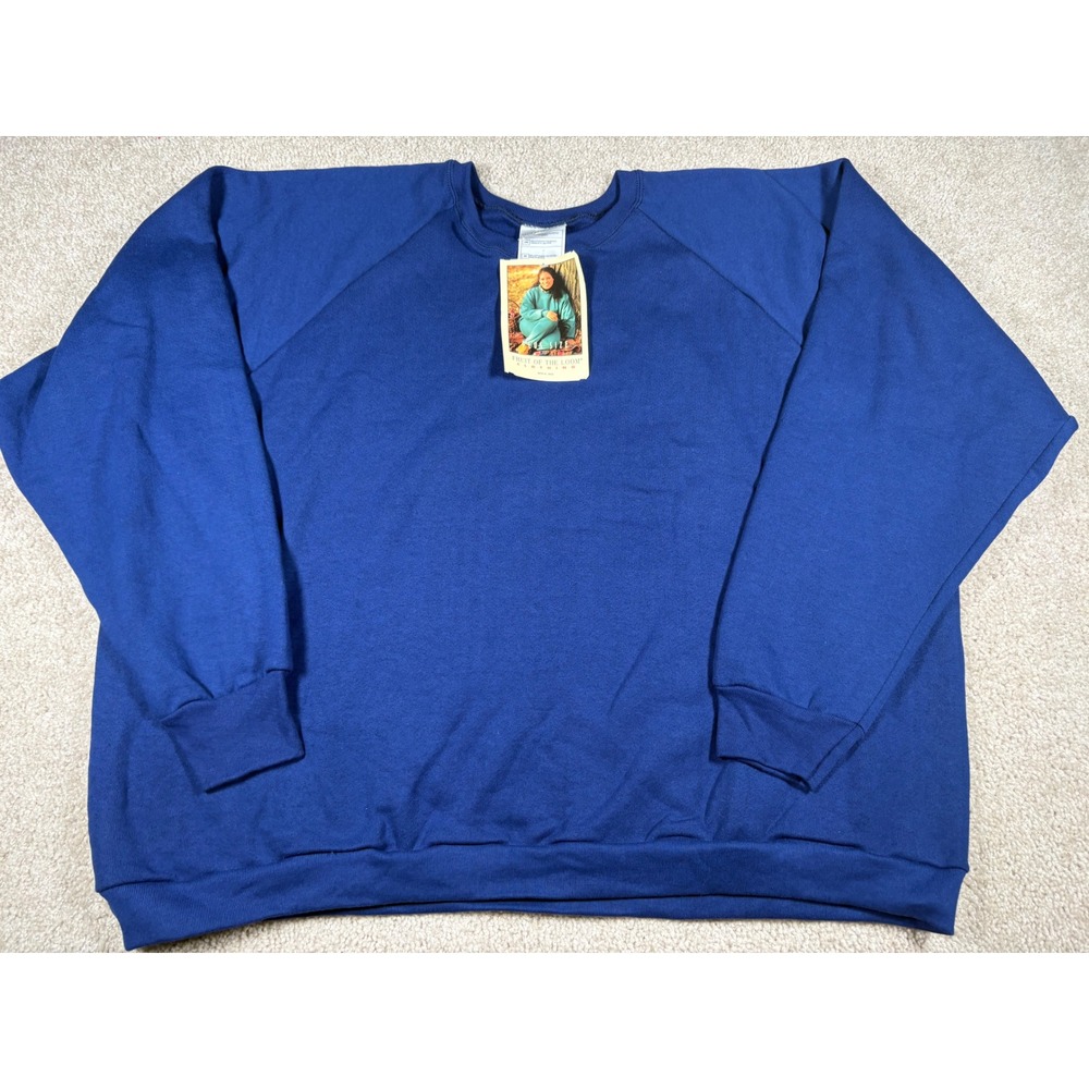 Vintage Fruit of the Loom Sweatshirt 3X Royal Blue Crewneck Raglan Deadstock NWT